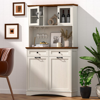 72" Kitchen Pantry Storage Cabinet, 13 Gallon Tilt Out Trash Cabinet With Microwave Stand, Freestanding Coffee Hutch Bar Cabinet With Adjustable Shelv by Lark Manor