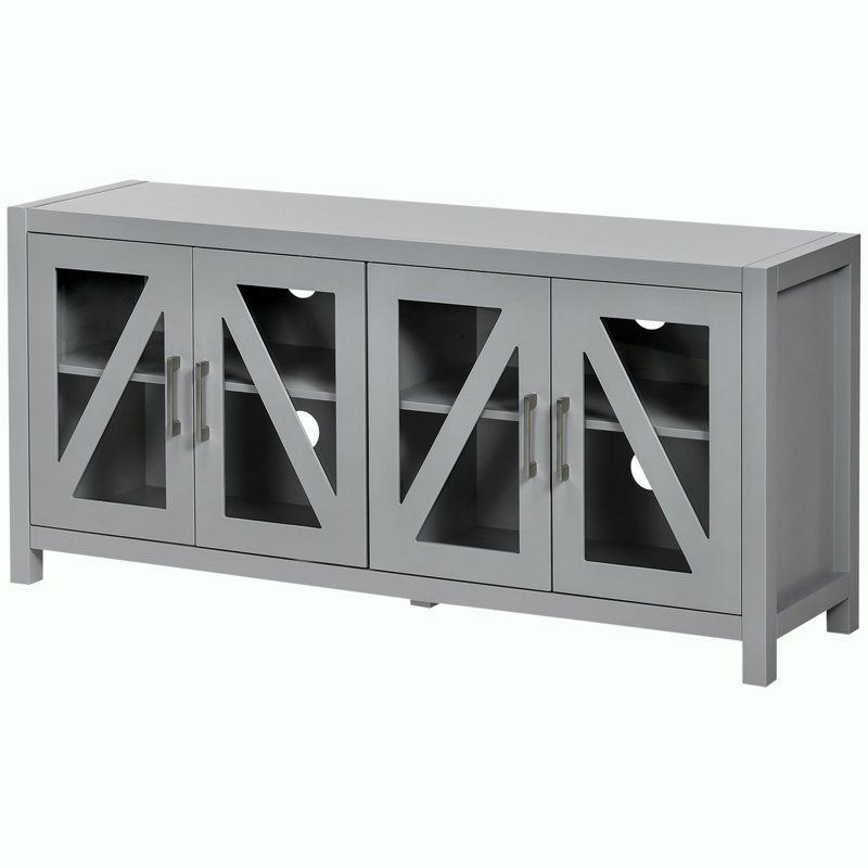 Storage Wood Console Table with 4 Glass Doors, Gray