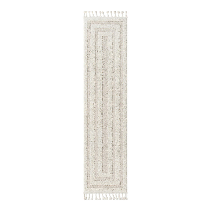 Tapis ivoire en polyester tissé à la machine Reike, Tapis de couloir 2 pi x 6 pi 1 po