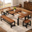 Ensemble de table de salle à manger extensible pour 6 à 8 personnes, table rectangulaire, 2 bancs longs et 2 bancs courts, plateau en bois de noyer-871338417