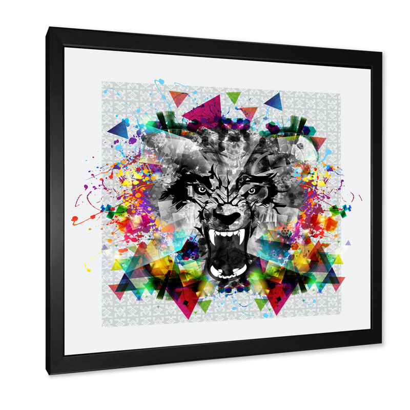 Motif de tigre coloré - peinture, Cadre photo noir, H 16 po x l 16 po