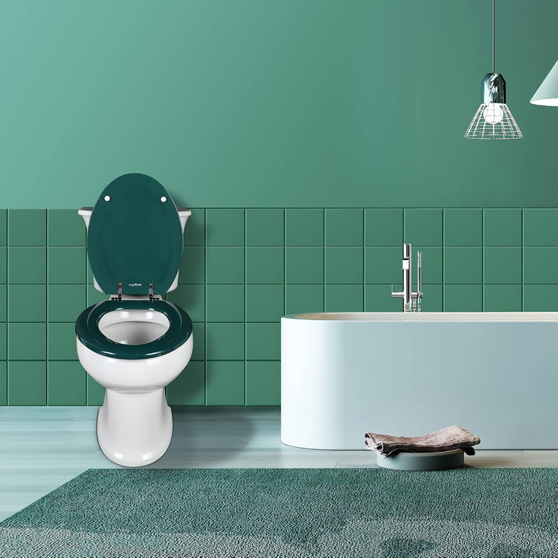 Siège de toilette en bois avec charnières en alliage de zinc, siège de toilette robuste à fermeture en douceur, Vert foncé