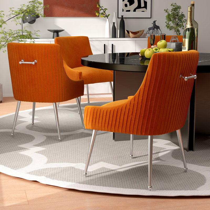 Baudel Velvet Upholstered Side Chair, Orange