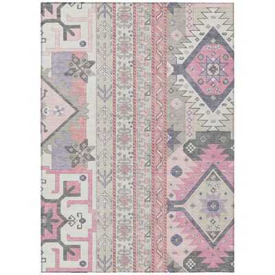 Machine Washable Indoor/Outdoor Chantille ACN1015 Pink Rug