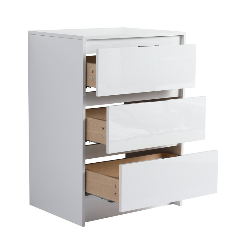 Armoire de rangement de salle de bain autoportante 24 po, 3 tiroirs à fermeture en douceur, blanc brillant (emballage KD)