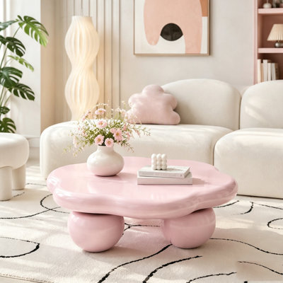 Table basse 35 "en forme de nuage, table basse minimaliste moderne en forme de pétale avec pieds sphériques