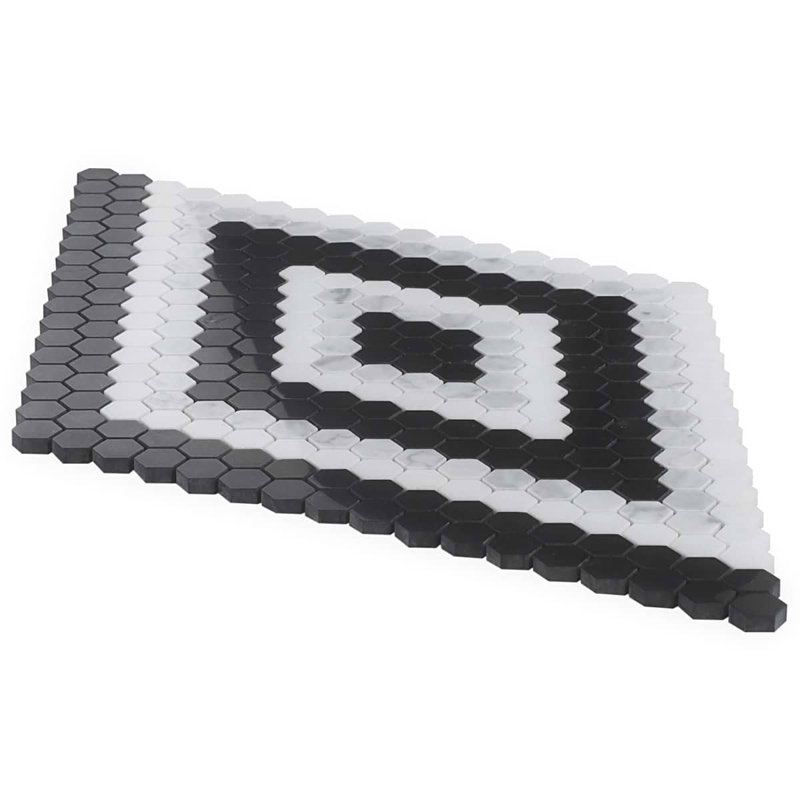 Juno 1" Diamond Hexagon Polished Marble Mosaic, Black/White