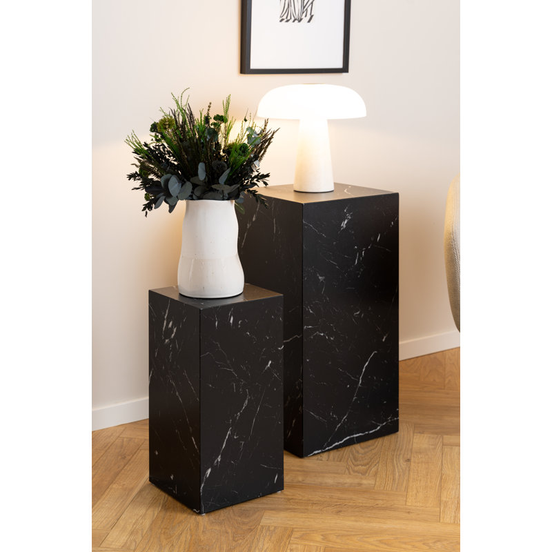 Brisilda Block End Table Set, Marble Black
