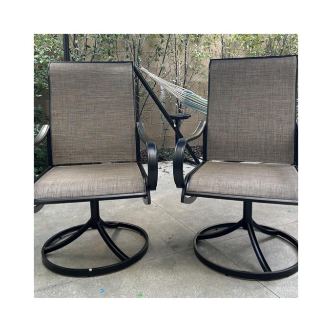 Alyah High Back Sling Patio Outdoor Dining Armchair (Set of 2) - Brown