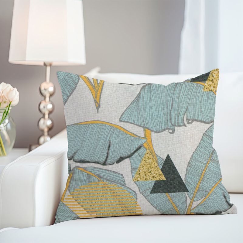 Green and Yellow Tropical Banana Leaf Square Throw Pillow