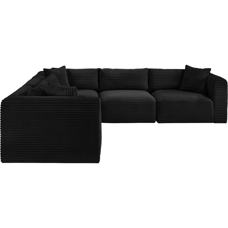 Canapé modulaire en L Carmean Performance, Tissu velours côtelé texturé noir, 2 sans accoudoirs, 3 en coin