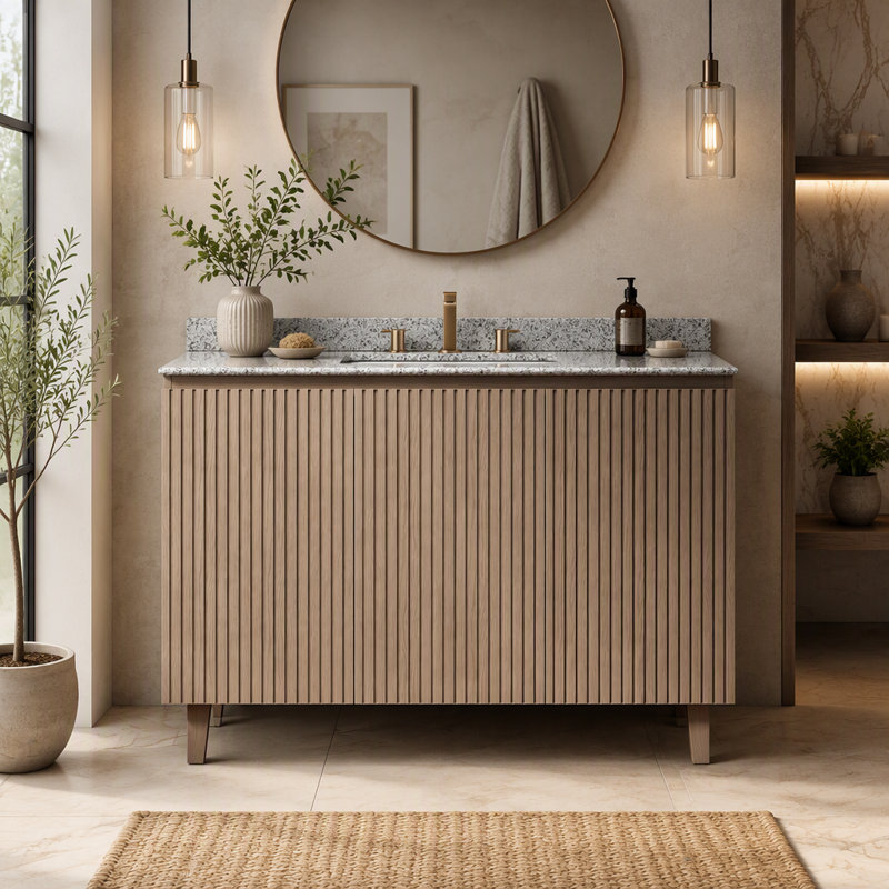 48" Freestanding Bathroom Vanity with Sink Granite Countertop Ceramic Basin Soft Close Adjustable Shelf