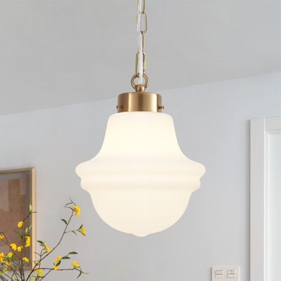 Myrtis 8.26 in. 1-Light Schoolhouse Metal Pendant Light with Frosted Opal Glass Shade Adjustable Pendant