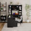 Bureau d'ordinateur en L 2 en 1 avec tiroirs, armoire, tablettes ouvertes, prise de courant-1475669528