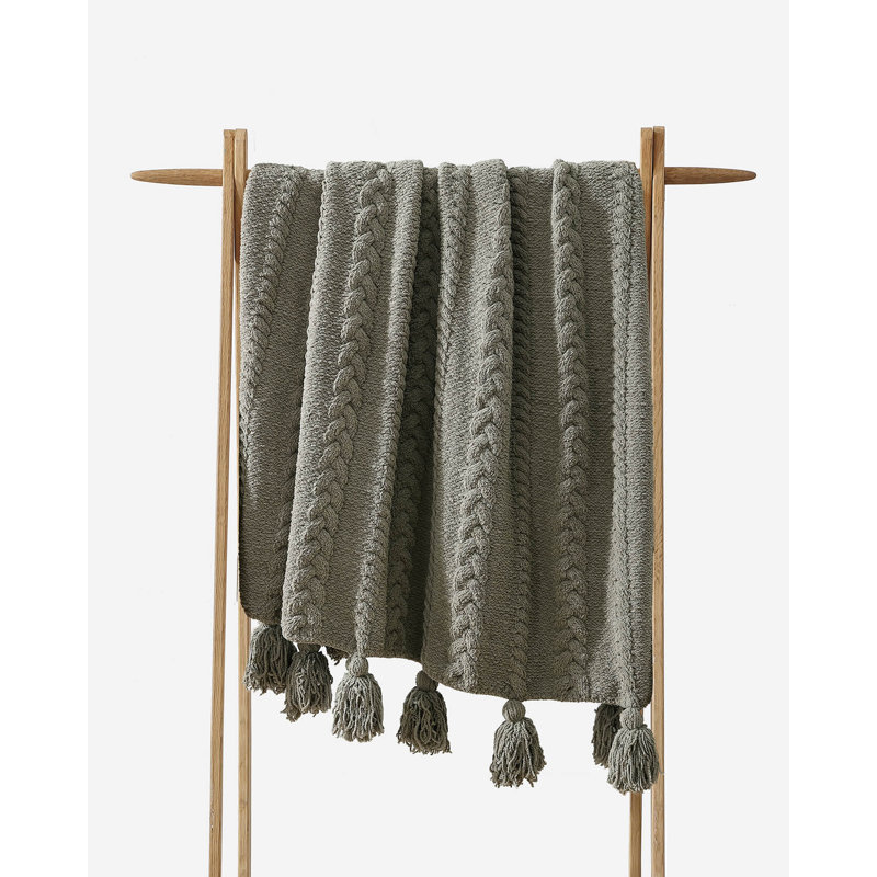 Braided Pom Throw Blanket, Boulder