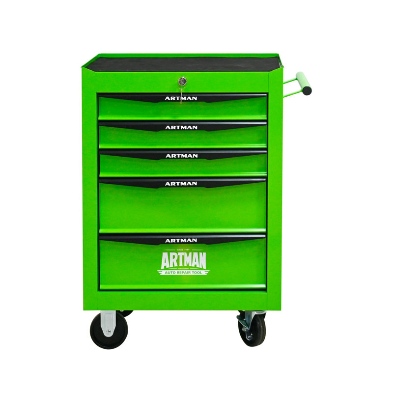 Coffre à outils roulant en métal avec 5 tiroirs, armoire à outils à 5 tiroirs de 20 pouces, rangement en acier pour outils, vert
