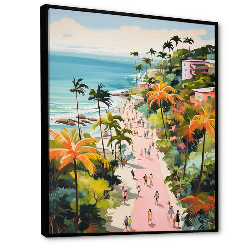 Scène de plage côtière, paradis en couleur pastel II - art de la plage côtière, Cadre flottant noir