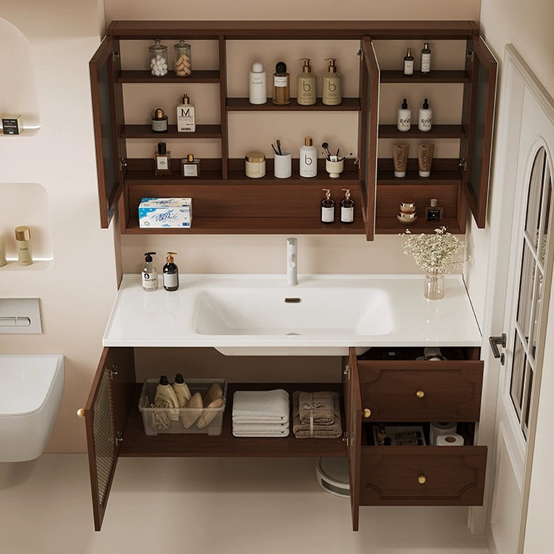 Armoire de salle de bain simple de style américain, Brun / brun orangé