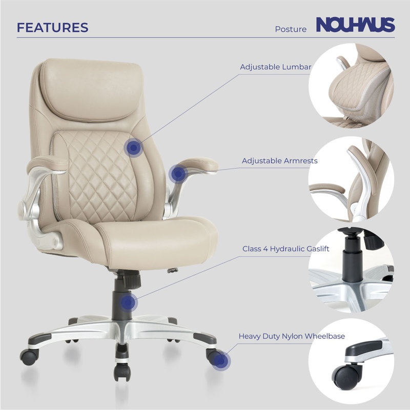 Taupe Ergonomic PU Leather Executive Office Chair with Adjustable Arms