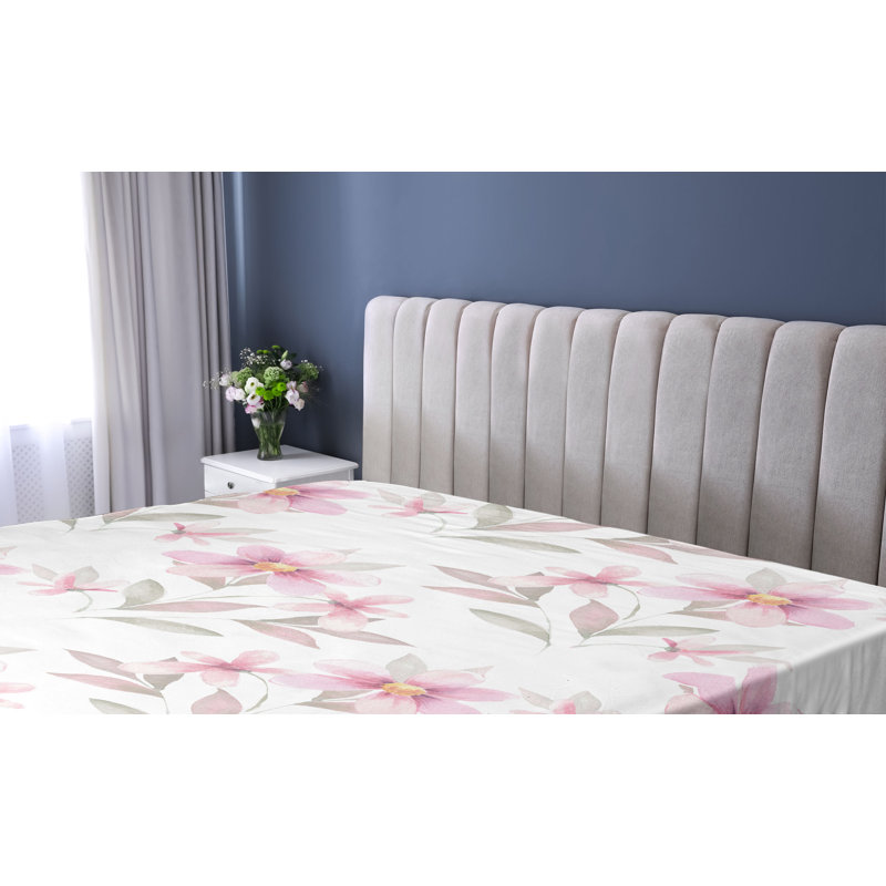 Drap-housse à motif floral Ambesonne, Rose pastel / motif floral vert sauge, Drap-housse très grand californien