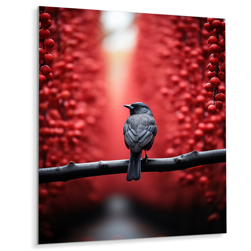 Forêt et oiseau rouge sentinelles silencieuses - animaux, impressions sur métal, H 20 po x l 12 po x P 1 po