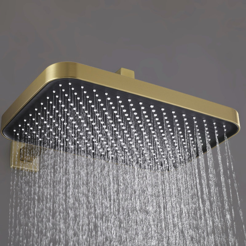 Thermostatic Shower System with Rough in-Valve with Rain Shower Heads, Gold