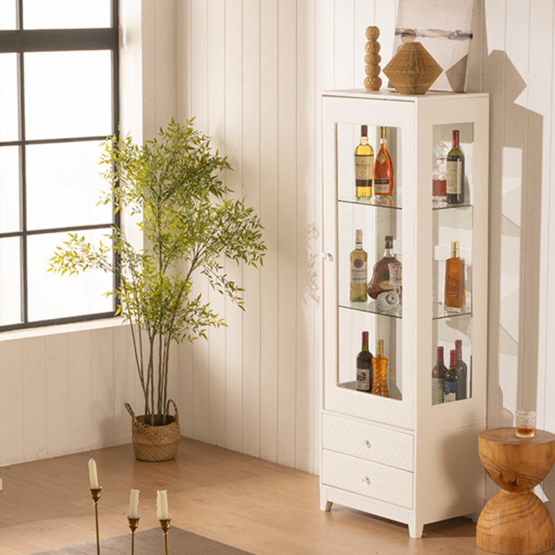 Vitrine autoportante 71 po, porte vitrée avec plafonnier, armoire à vin avec tablettes réglables, pour salon, cuisine, bar et salle à manger - blanc