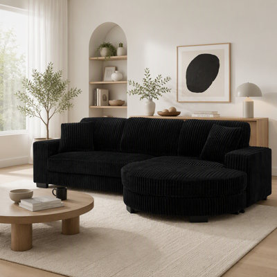 Corduroy Tufted Upholstered Sleeper Sectional Sofa, L-Shaped Modular Convertible Sofa