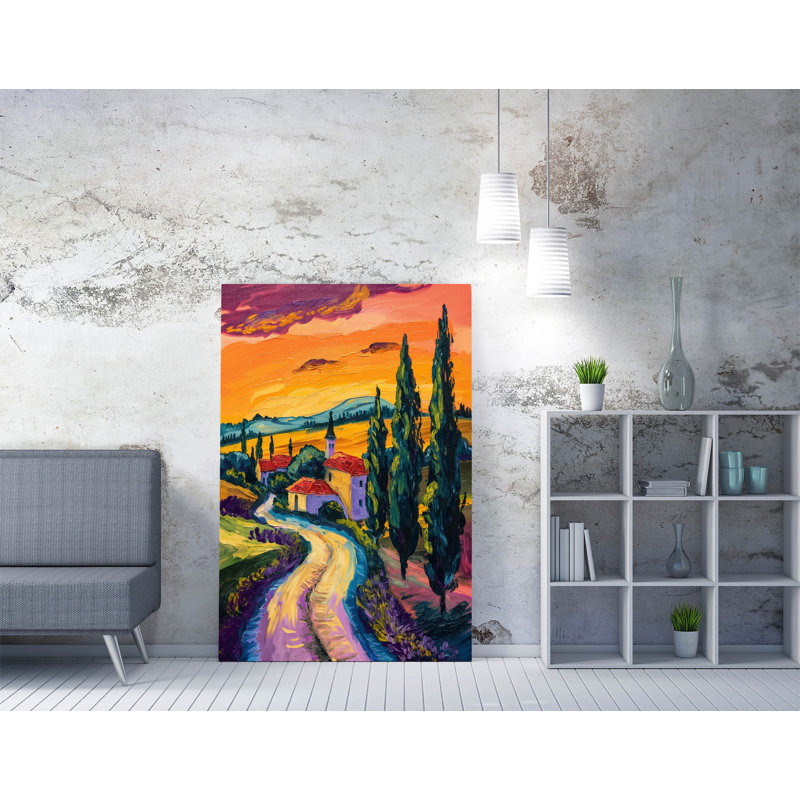 beautiful and visually striking painting cypress trees sunset Canvas Wall Art Print Picture, 60.96cm H x 40.64cm W