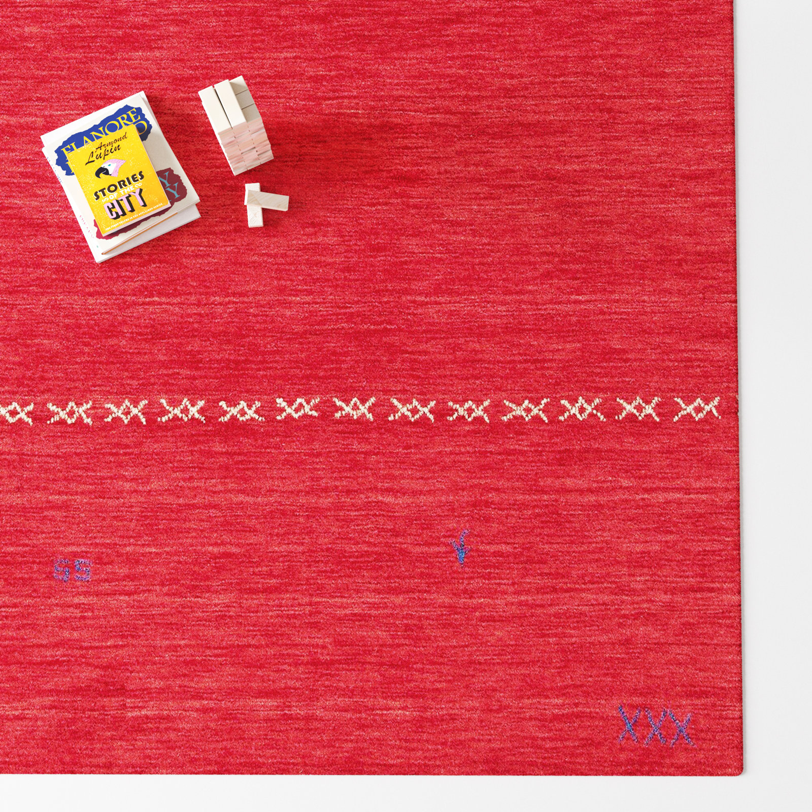 Santiago Red Handmade Wool Geometric Rug, Rectangle 5' x 8'