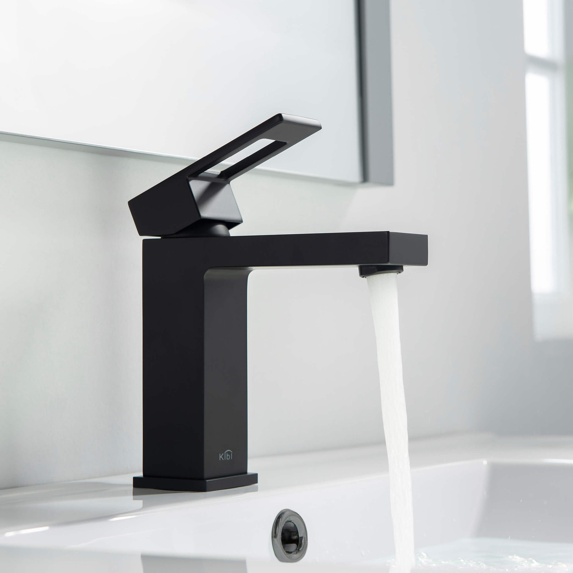 Cubic Single Hole Bathroom Faucet with Optional Drain Assembly, Matte Black, Drain Assembly Not Included