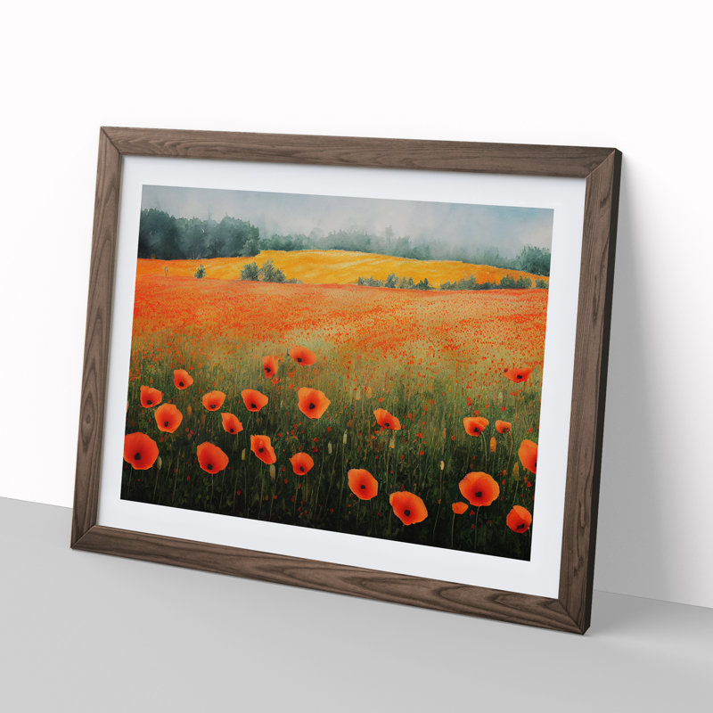 Poppy Field Watercolour Vol.3 - Framed Print, Walnut, 46cm H x 64cm W x 2cm D
