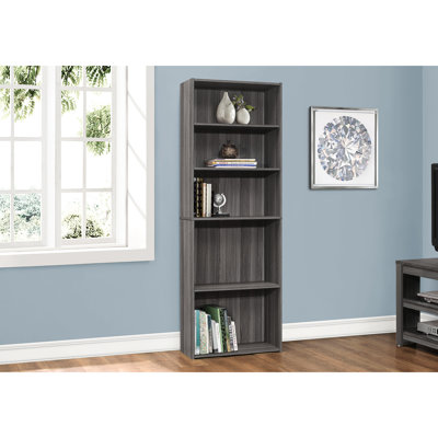 Grey Laminate 6 Tier Bookshelf Bookcase, 72"H, For Office & Bedroom Consistency, Transitional Style, 3 Adjustable Shelves, 2 Fixed Space Saving, Tipping Hardware Included Convenience,