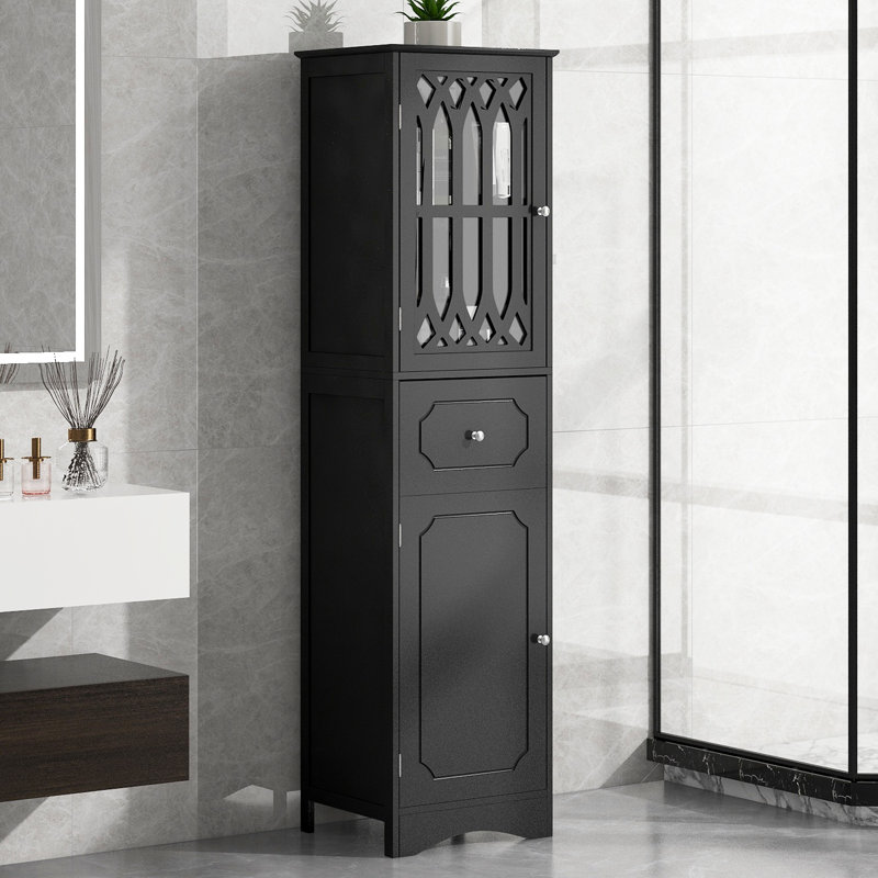 Tall Bathroom Cabinet, Freestanding Storage Cabinet With Drawer And Doors, MDF Board, Acrylic Door, Adjustable Shelf, Black