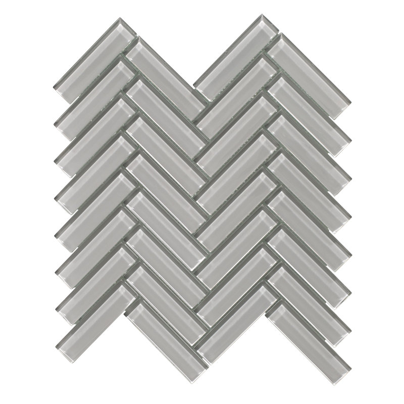 1" x 4" Glass Herringbone / Chevron Mosaic Tile, Ash Gray
