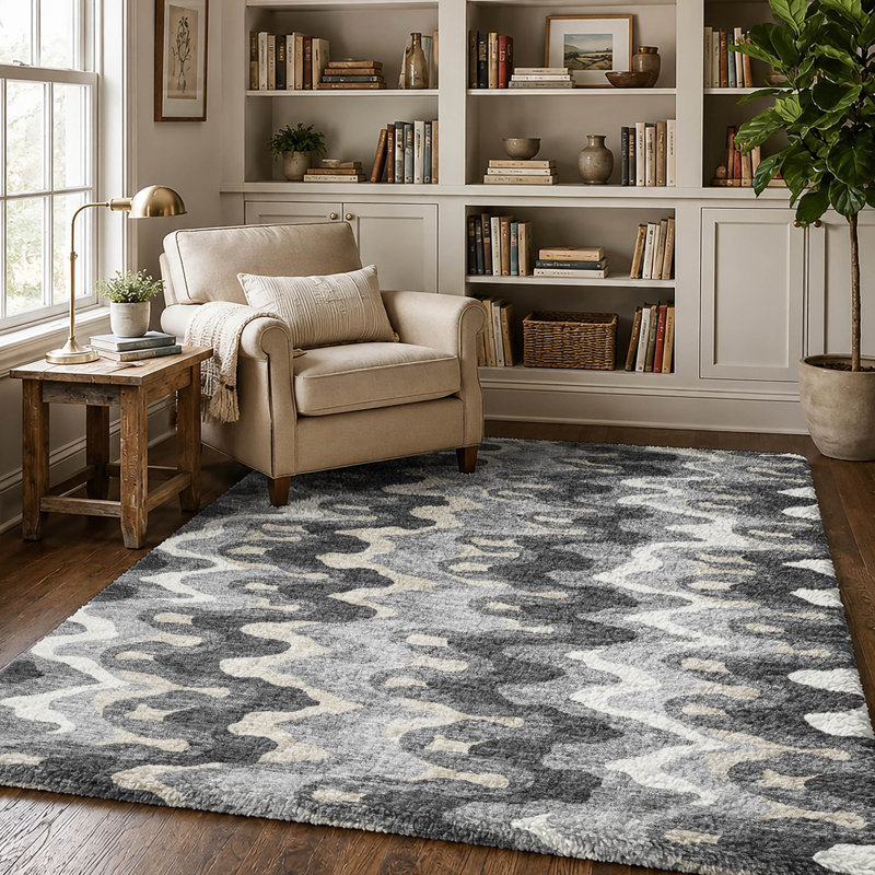 Tapis Dream Shag Waves ADS750 lavable à la machine de qualité supérieure, Grey, 9' x 12'