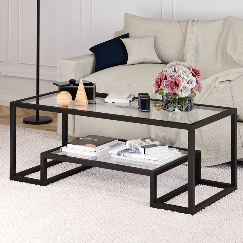 Frame Coffee Table with Storage, Blackened Bronze, 43.18cm H  x 114.3cm W x 50.8cm D