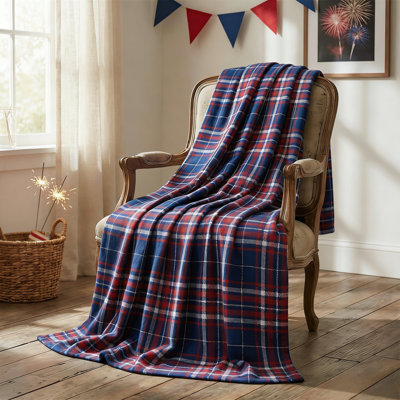 4th of July Flannel Blanket Throw, Buffalo Plaid Independence Day Memorial Day Soft Fuzzy Plush Cozy Fleece Blankets for Couch Sofa Bed Decor, Ideal Gifts for Adults 50x40