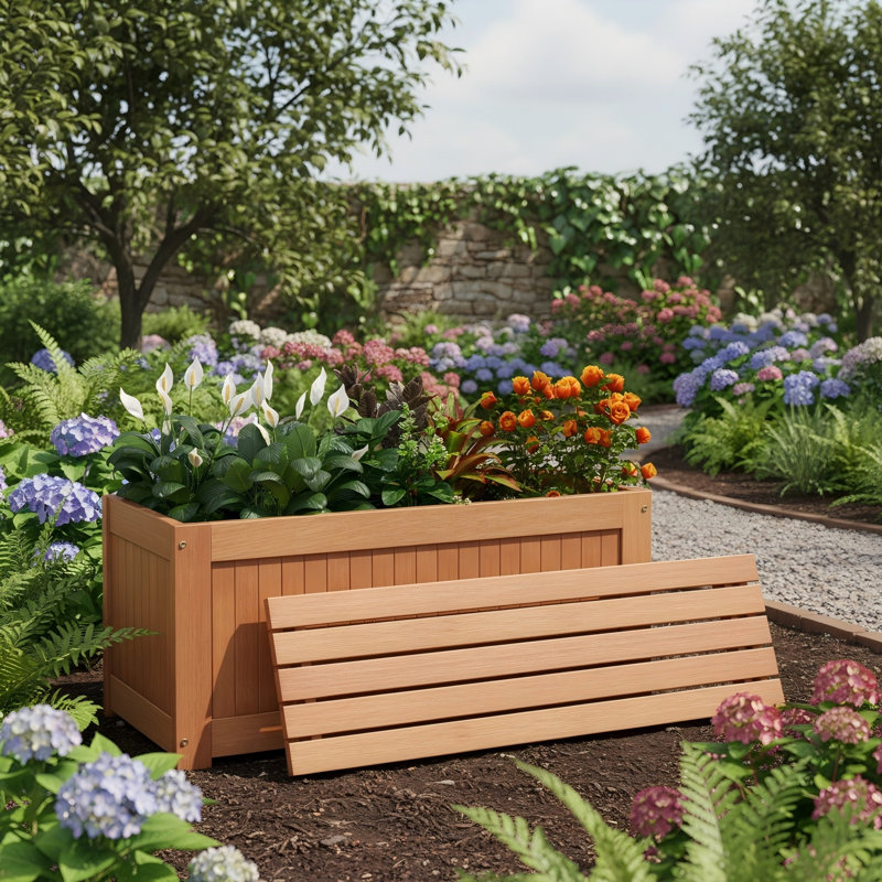 Boîte à fleurs d'extérieur avec siège, bac à plantes surélevé en bois franc Shorea
