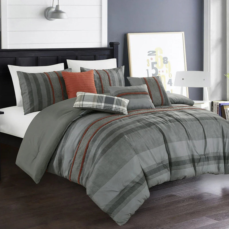 Ensemble d'édredon à rayures 7 pièces, King Comforter + 6 Additional Pieces