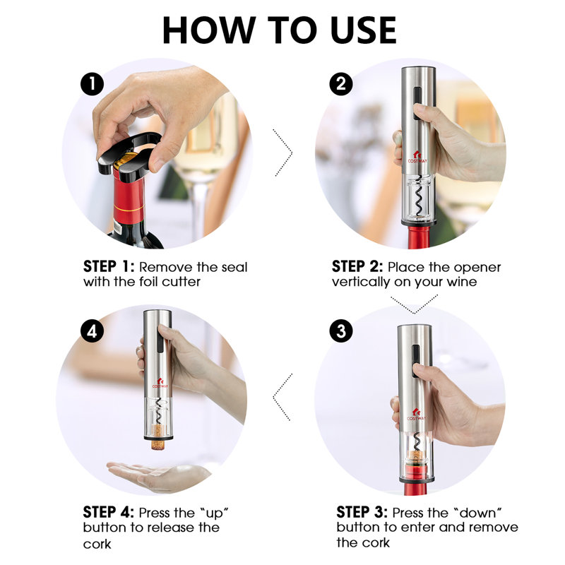 Stainless Steel Rechargeable Electric Wine Bottle Opener Set with Foil Cutter