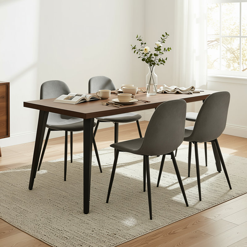 Ensemble de salle à manger 5 pièces rectangulaire de 63 po avec chaises rembourrées de style Mid-Century, Brown, Grey
