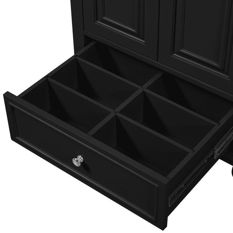 Meuble-lavabo noir avec lavabo en céramique de 61 cm (24 po), structure en bois massif, séparateurs de tiroirs et trou d'évacuation des débordements.