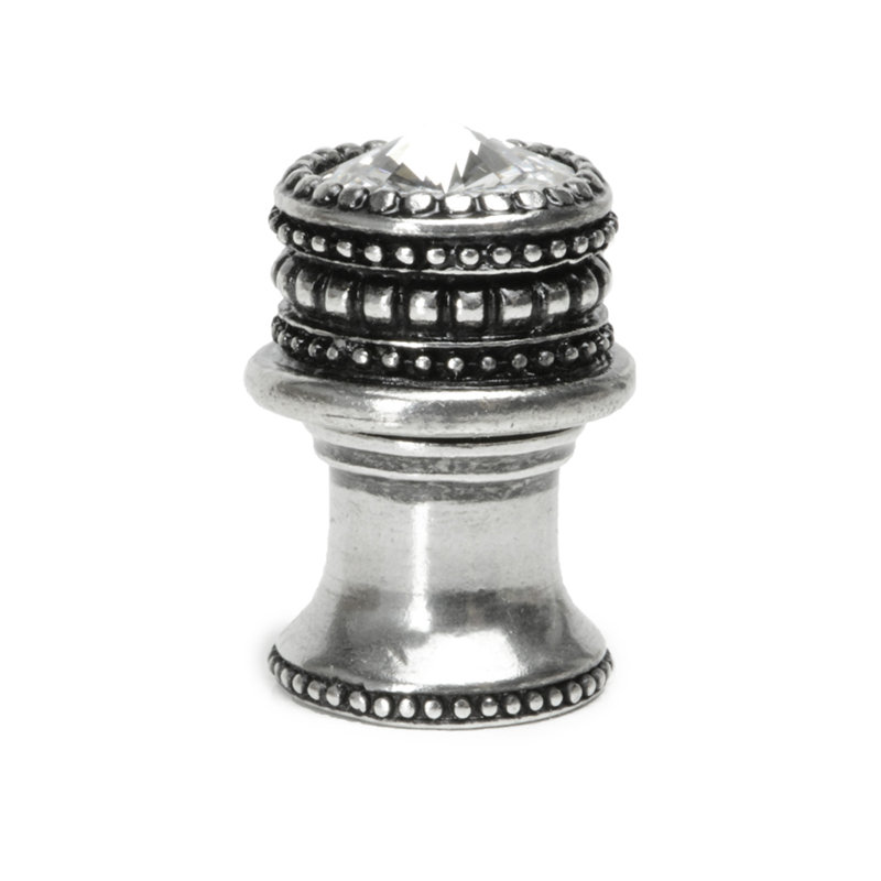 Poignée ronde en Caché avec pied évasé et cristal Swarovski transparent de 16 mm, Argent argent