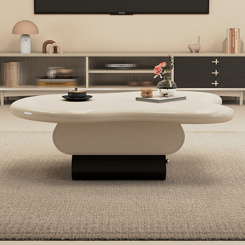 Table basse à piédestal avec rangement, H 14,2 po x L 47,2 po x l 23,6 po, Beige