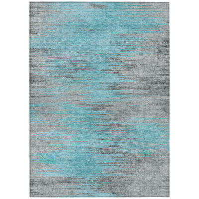 Tapis extérieur lavable abstrait gris anthracite et gris 10 pi x 14 pi bleu sarcelle