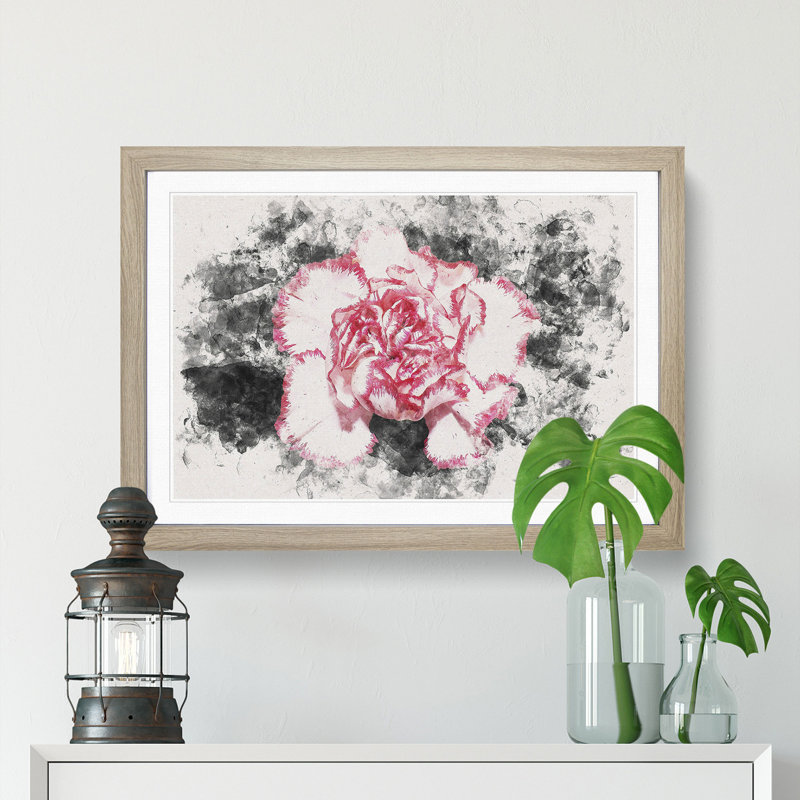 Pink Carnation Flower - Framed Print, 24cm H x 33cm W x 2cm D, Oak Framed