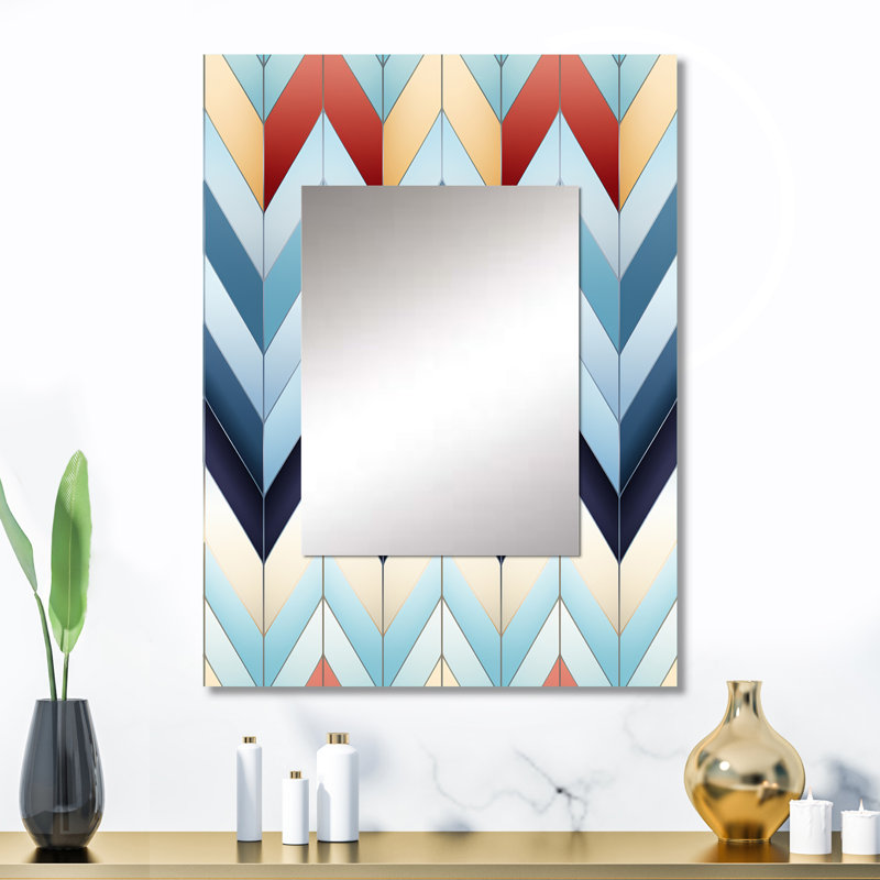 Geometric Harmony Chevron Pattern - chevron  Large Mirror, Chevron Unique Wall Mirror Decor, Printed Metal Art, 32" x 24"