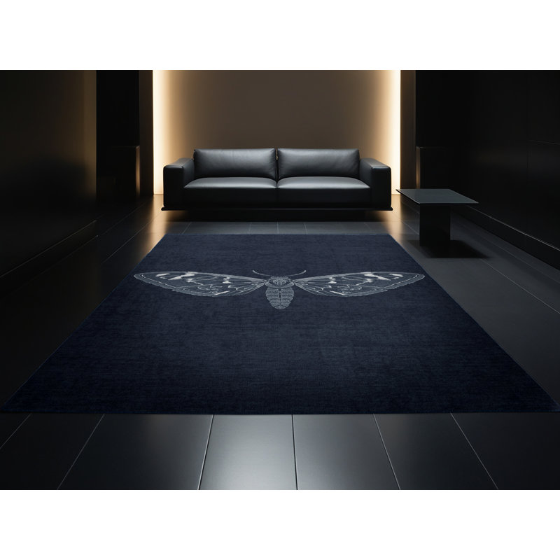 Soft Plush Fellman Halloween Modern & Contemporary Abstract Area Rug in Gray – Navy Binding, 3x5