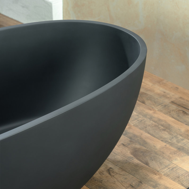 Baignoire autoportante en résine de 55 po avec trop-plein et drain escamotable, H 22 po x L 55 po x l 30,75 po, Noir mat